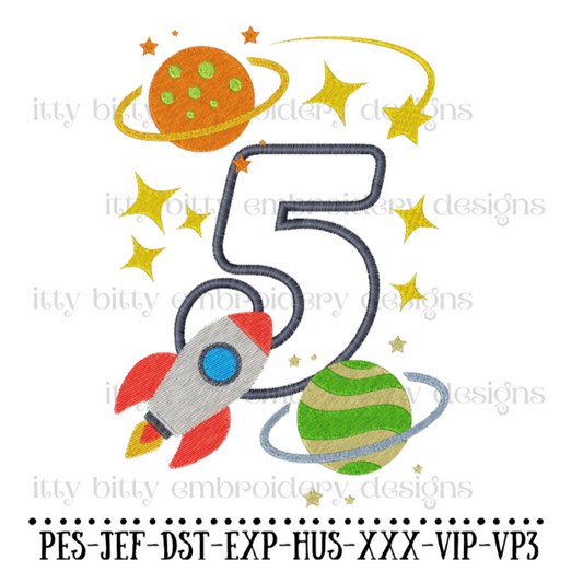 Birthday Astronaut Space Embroidery Design - Set 1-9 Numbers