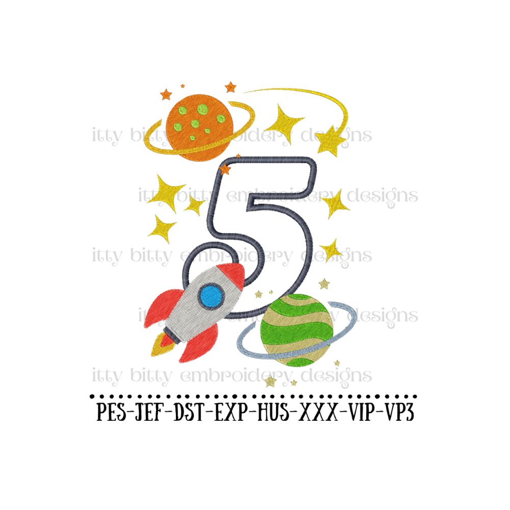 Birthday Astronaut Space Embroidery Design - Set 1-9 Numbers