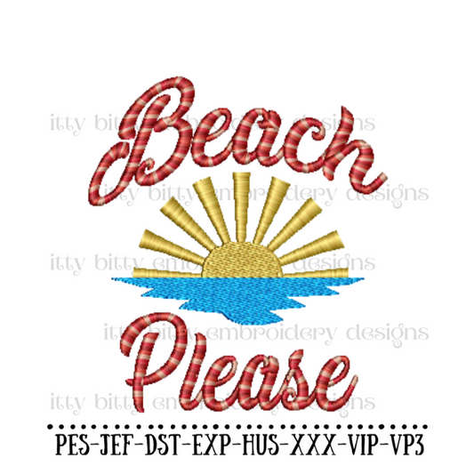 Beach Please Embroidery Design, Summer Embroidery Designs, Beach Towel