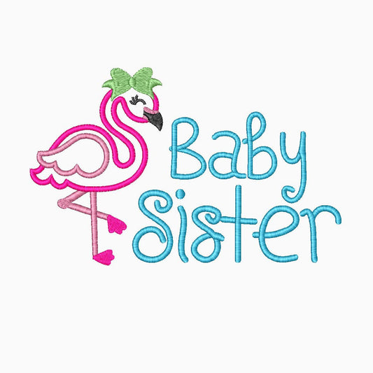 Baby Sister Flamingo Applique Embroidery Design