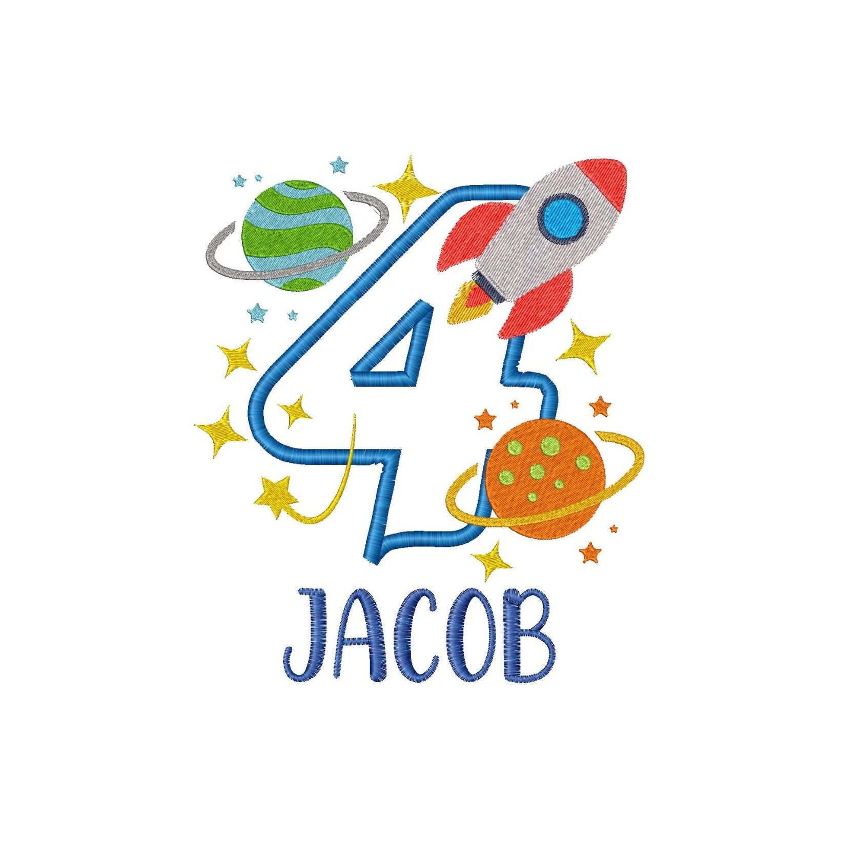 Birthday Astronaut Space Embroidery Design, Set 1-9 Numbers Birthday Embroidery Designs, Boy Embroidery Patterns, Rocket Embroidery