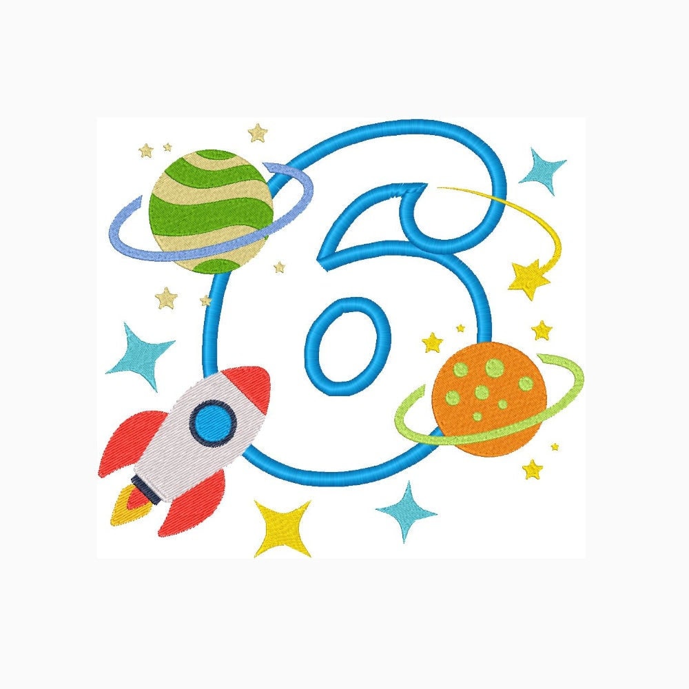 Birthday Astronaut Space Embroidery Design, Set 1-9 Numbers Birthday Embroidery Designs, Boy Embroidery Patterns, Rocket Embroidery